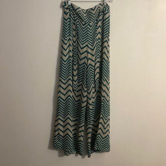 My Michelle Green/Cream wide-leg Palazzo pants, size M - Picture 1 of 3
